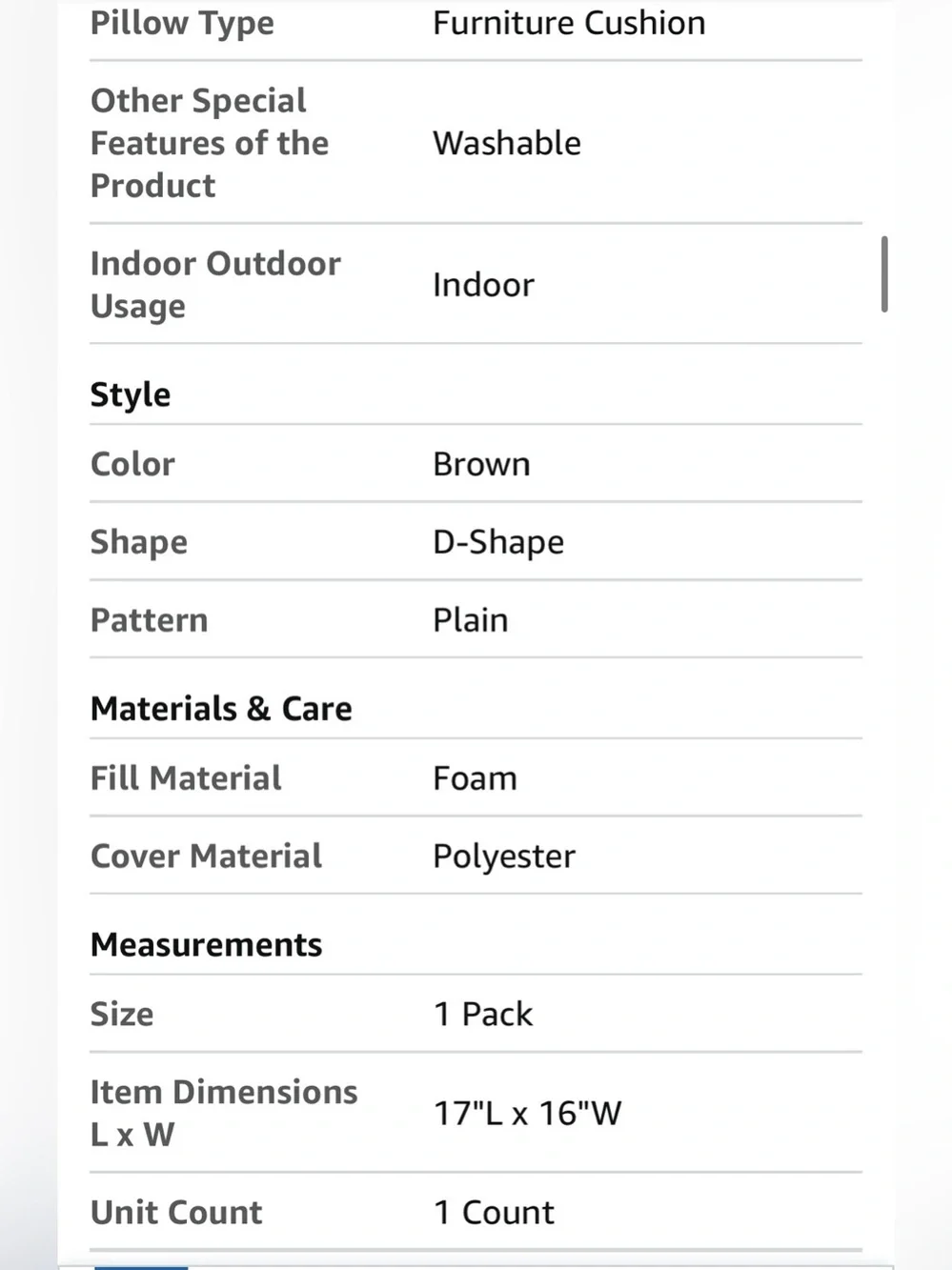 Chair Seat Cushion with Removable Washable Cover - BROWN